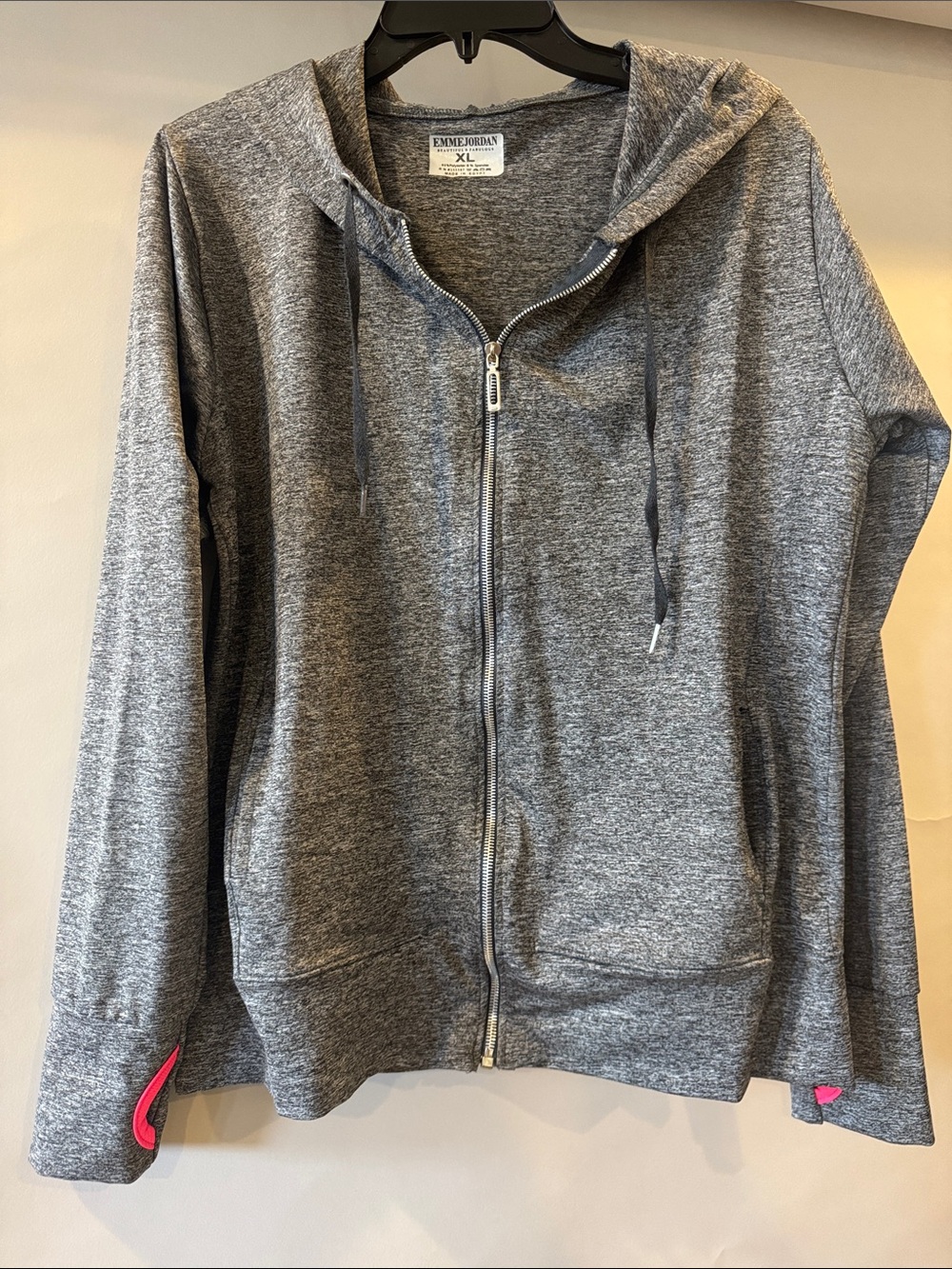 Emme Jordan Heather Gray Full-Zip Hooded Sport Jacket with Pink Accents